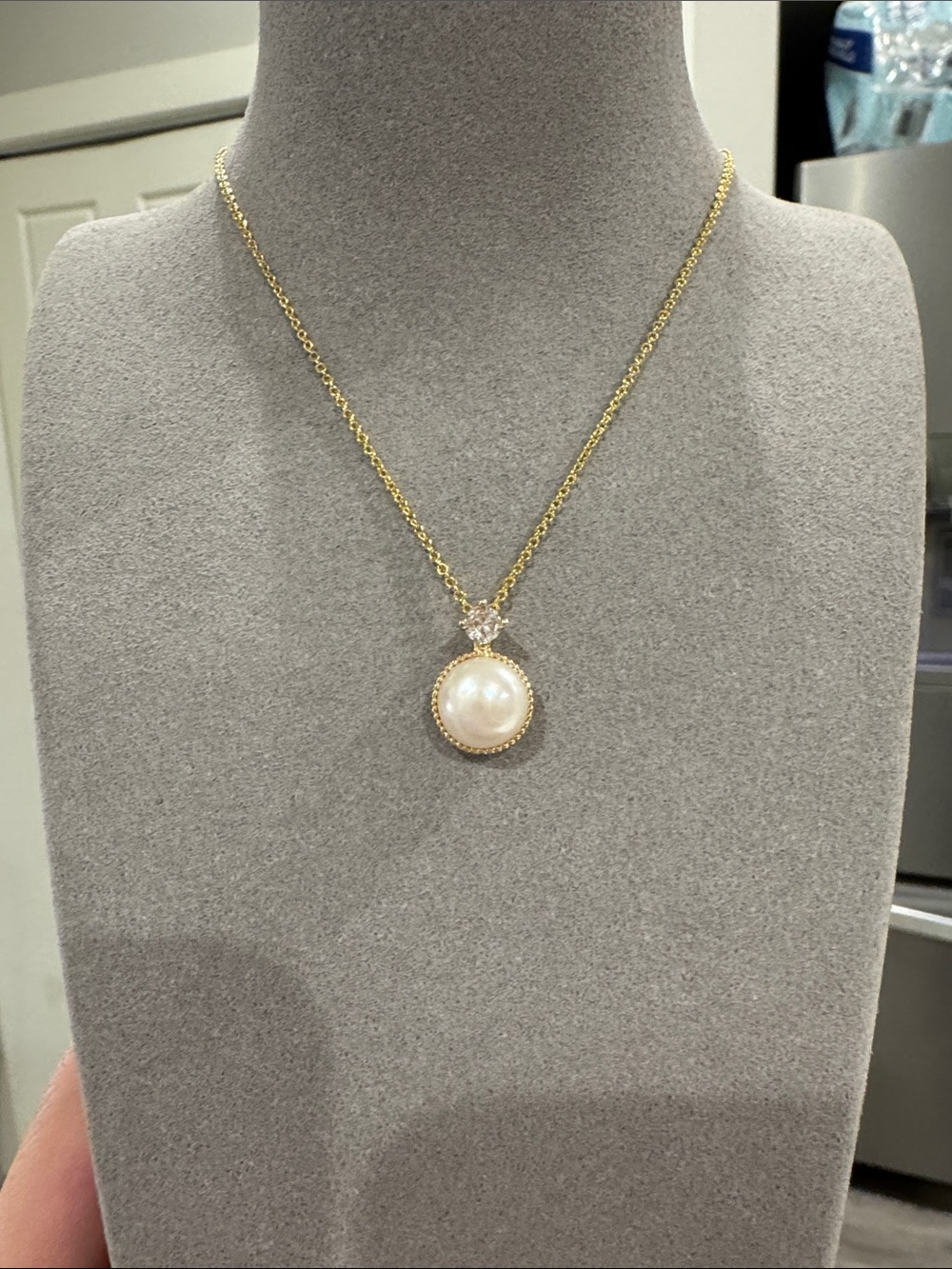 Freshwater Pearl & CZ Pendant Necklace – Gold Tone